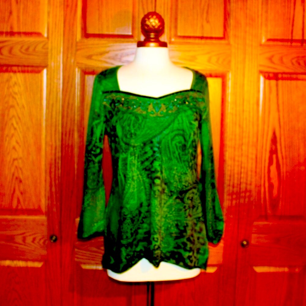One World Beaded Square Neck Long Sleeve Top